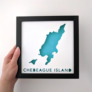Chebeague Island, Maine. Framed Cut Paper City Map Artwork