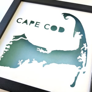 Cape Cod, Massachusetts Framed Cut Paper Shadow Box Map Art image 3