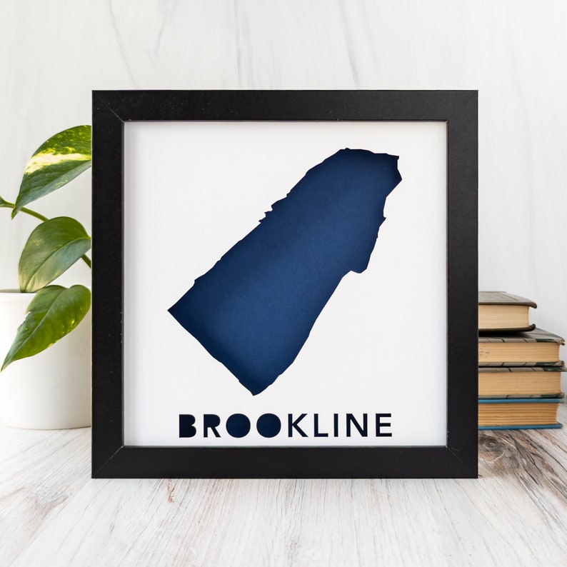 Brookline MA. Framed Cut Paper City Map Artwork Etsy
