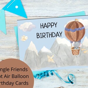Cartões de aniversário imprimíveis do balão de ar quente dos amigos da selva | Cartão dos miúdos | animal cartão comemorativo | Download instantâneo | 4x6" cartão | cartão |
