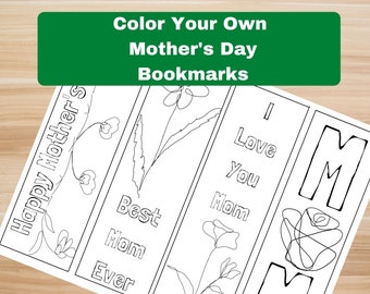 Color Your Own Mother's Day Bookmarks | Printable Bookmarks | Mom Gift | Coloring Bookmark | Mother Gift | Instant Download | Love Mom