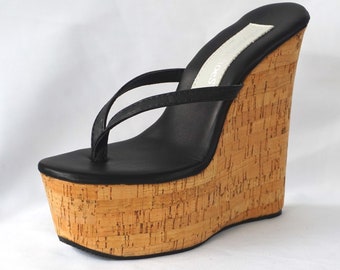 black high wedge sandals