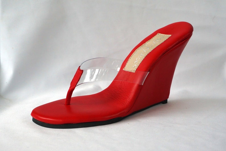 4 inch Clear / Red Thong Sandal High Heel Mule Wedge Woman | Etsy