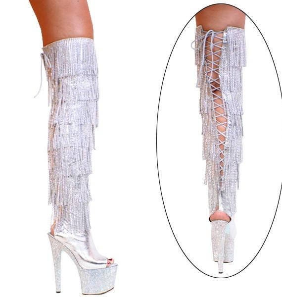7 Inch Silver Leather Rhinestone Fringe 