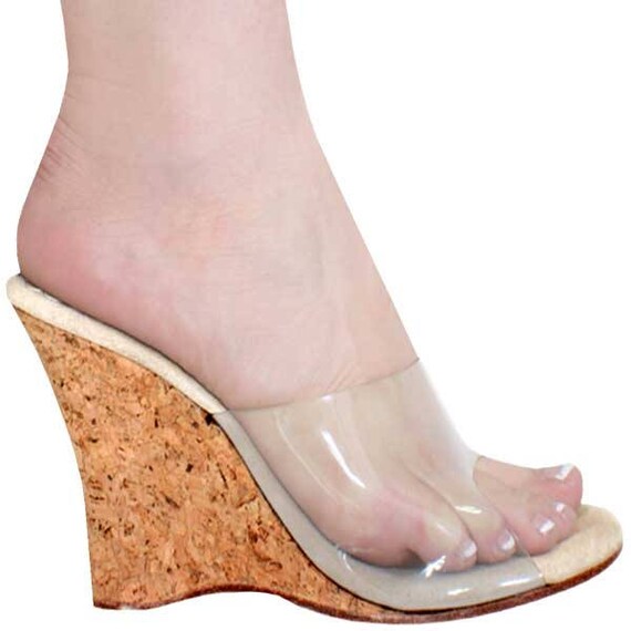 clear cork mules