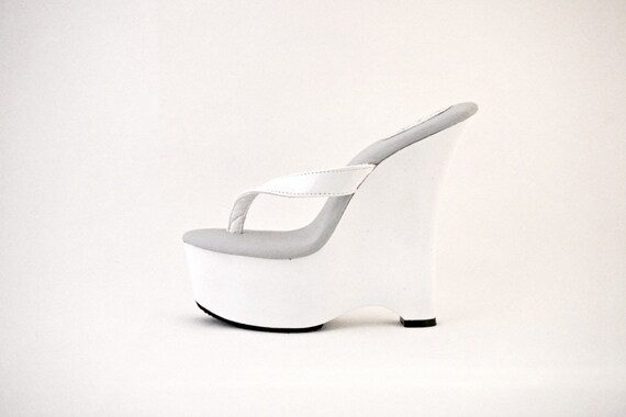 white high heel flip flops