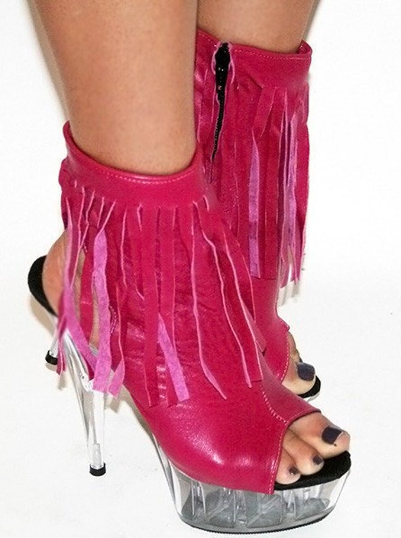 pink fringe booties