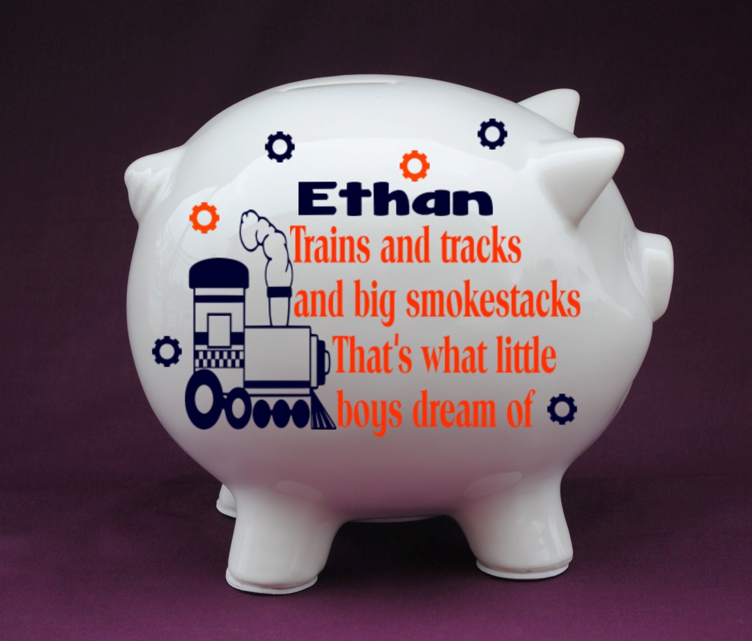 Train Quote Personalized Piggy Bank with Vinyl Decal. Shower Etsy