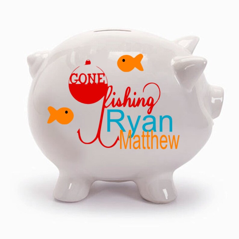 Gone Fishing Personalized Piggy Bank with Vinyl Decal. Custom Etsy