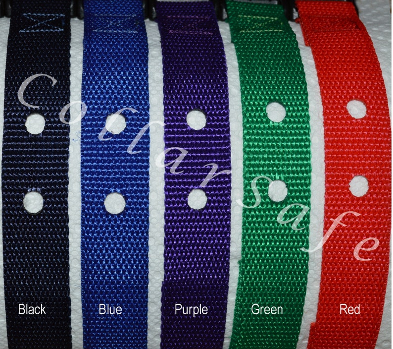 Puede incluir: Cinco collares de perro de nylon de diferentes colores con hebillas met&aacute;licas. Los collares son negro, azul, morado, verde y rojo.