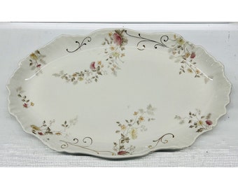 O.P. Co. Syracuse China 15" Oval Serving Platter Pink Flowers - VG