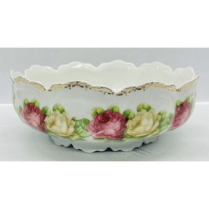 Vintage Z.S and Co. Scherzer Bavaria Pink & White Floral Serving Bowl Scalloped