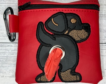 Rottweiler Dog poop bag holder - black with white zipper - Pet waste bag dispenser - handmade - free shipping to canada