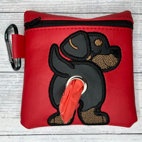 Porte-sac à crottes de chien Rottweiler - noir avec fermeture à glissière blanche - Distributeur de sacs à déchets pour animaux de compagnie - fait à la main - livraison gratuite au canada