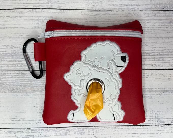 White Barbet / Russian terrier /Porteguese Water Dog poop bag holder - Pet waste bag dispenser - handmade - free shipping to canada