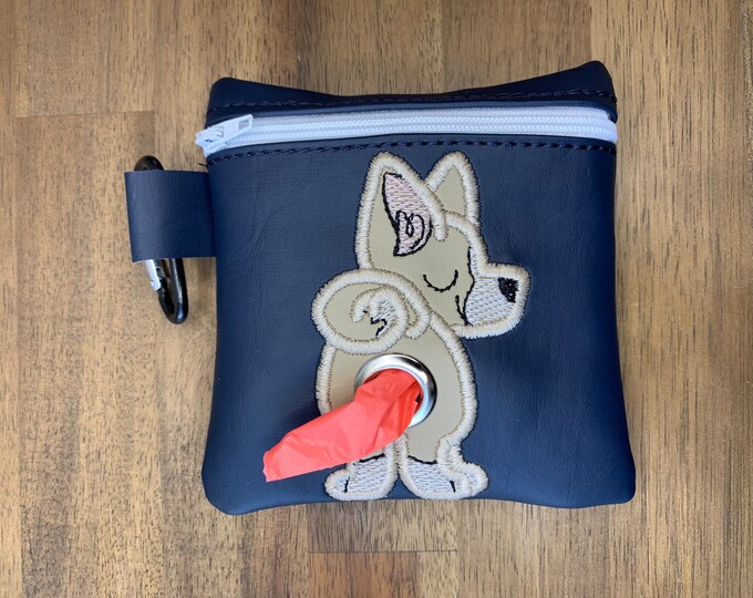 Beige Basenji dog poop bag pouch holder - Pet waste bag dispenser - handmade - free shipping to canada