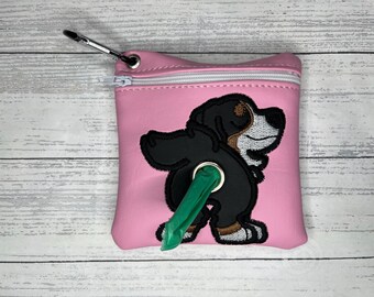 Tri color Bernese mountain Dog poop bag holder with carabiner clip for leash attachment - Pet waste bag dispenser - free shipping to canada