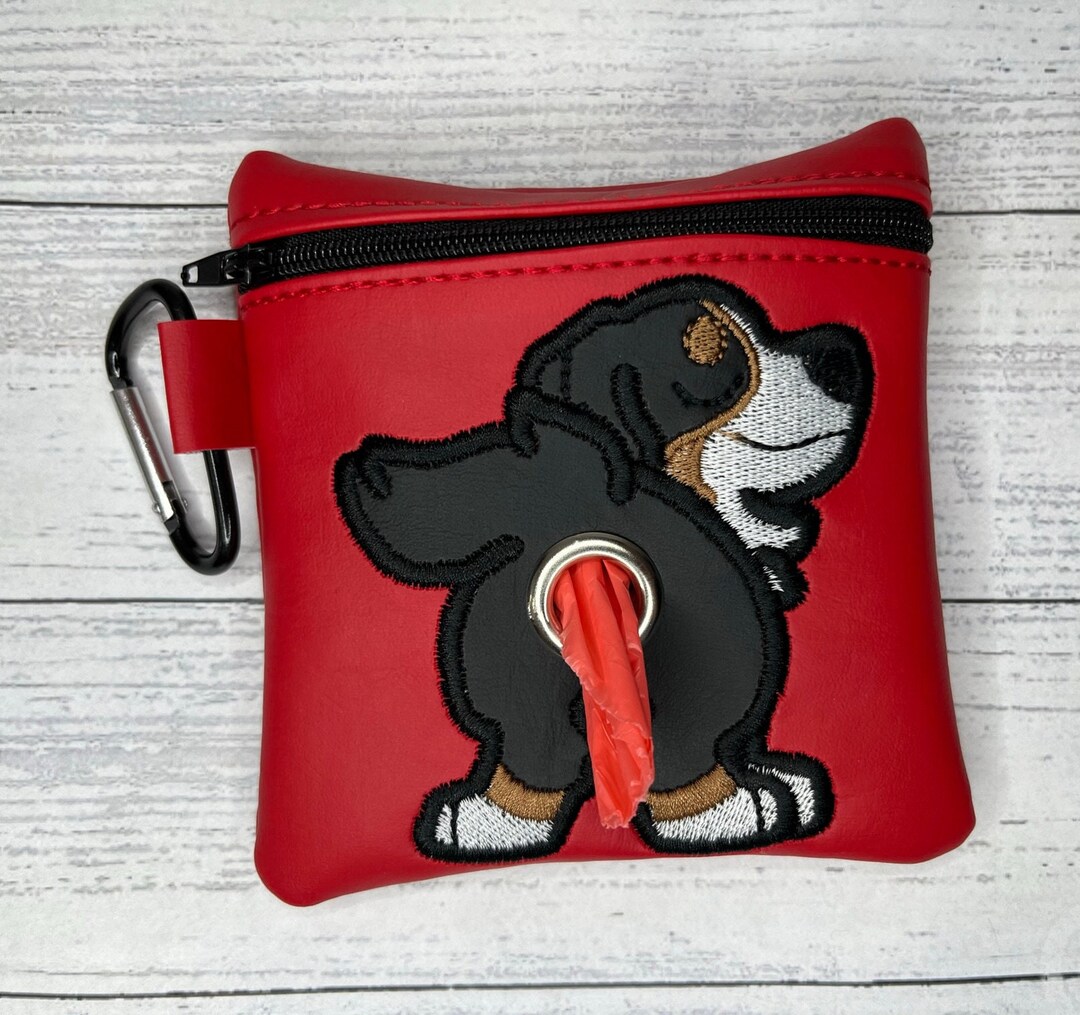 Tri Color Bernese Mountain Dog Poop Bag Holder With Carabiner Clip for