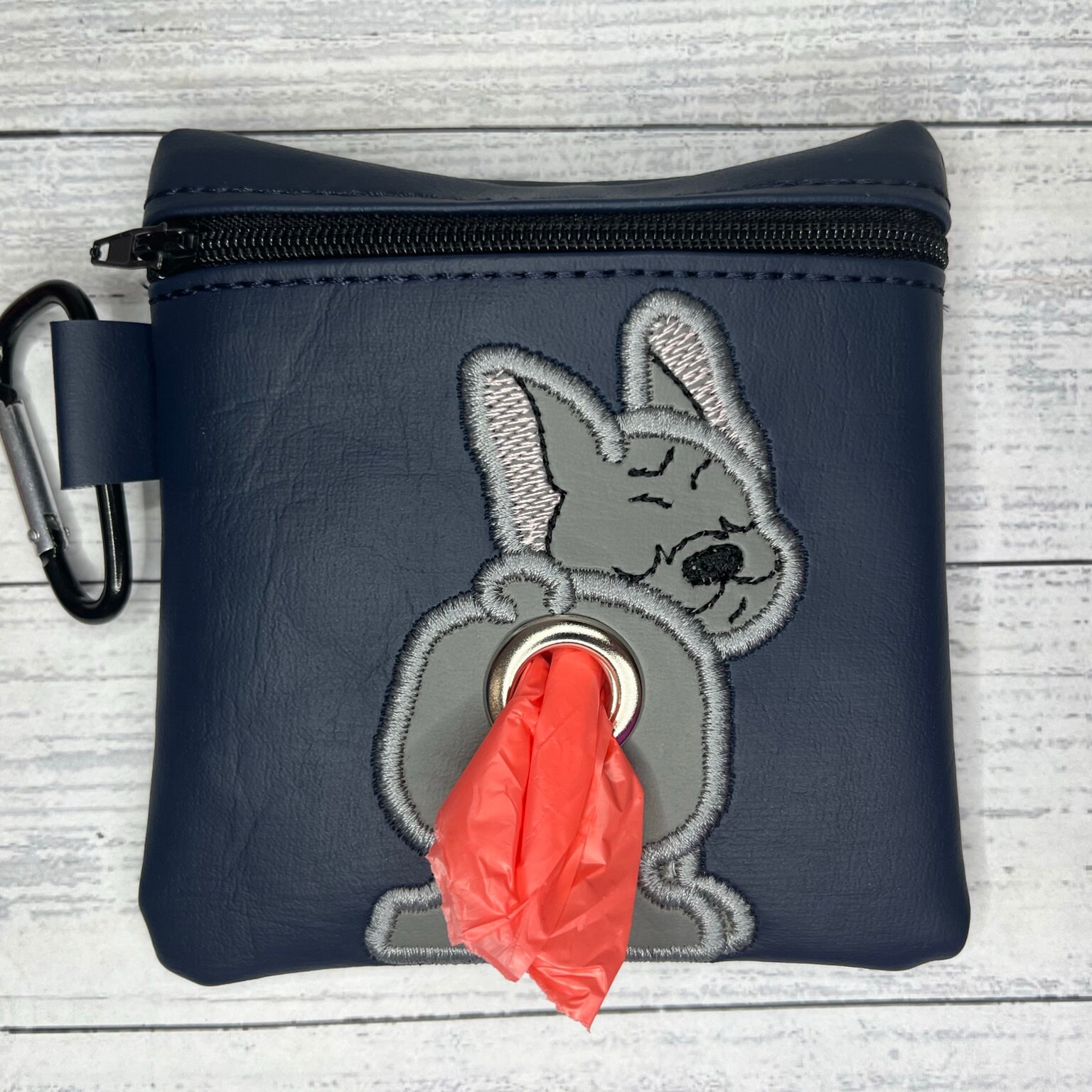 Grey French bulldog Dog poop bag holder Pet waste bag dispenser handmade pouch free shipping to canada Funny in stocking