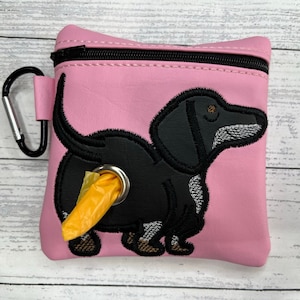 Tri-color Dachshund / dapple sausage  - Dog poop bag holder - Pet waste bag dispenser - handmade - free shipping to canada