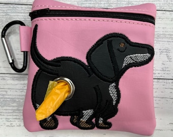 Tri-color Dachshund / dapple sausage  - Dog poop bag holder - Pet waste bag dispenser - handmade - free shipping to canada