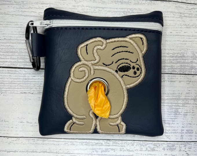 Beige english bulldog dog poop bag pouch holder - Pet waste bag dispenser - handmade - free shipping to canada