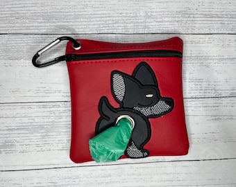 Tri-color Chihuahua dog poop bag pouch holder - Pet waste bag dispenser - handmade - free shipping to canada