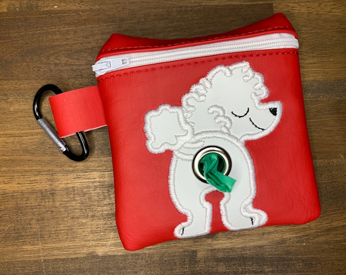 White Poodle Dog poop bag holder - Pet waste bag dispenser - handmade - free shipping to canada