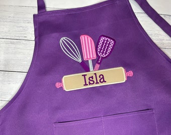 Girls/Boys Personalised embroidered Kids Purple apron size 3-6 and 7-13 years - Little chef or child birthday gift - free shipping to canada