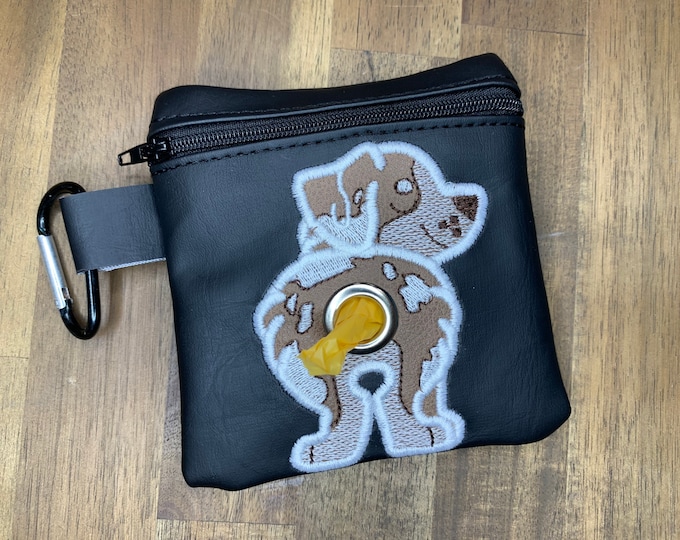 Red Merle Australian shepherd dog poop bag pouch holder - Pet waste bag dispenser - handmade - free shipping to canada