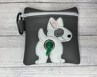 White with black eye Bull terrier Dog poop bag holder - Pet waste bag dispenser - handmade - free shipping to canada