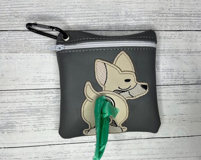 Beige Chihuahua dog poop bag pouch holder - Pet waste bag dispenser - handmade - free shipping to canada