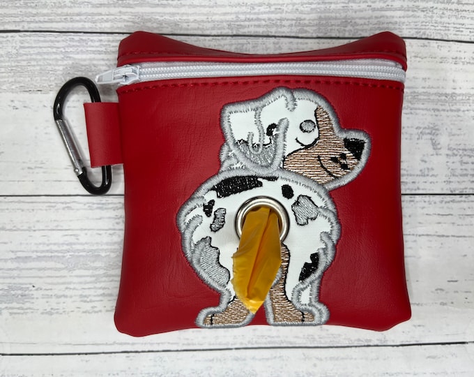 Australian shepherd dog poop bag pouch holder - Pet waste bag dispenser - handmade - free shipping to canada