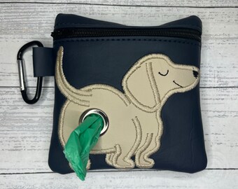 Beige Dachshund / Doxie / Sausage dog / Badger dog /Teckle poop bag holder - Pet waste bag dispenser - handmade - free shipping to canada