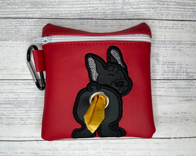 French bulldog - Dog poop bag holder -  black - Pet waste bag dispenser - handmade - free shipping to canada