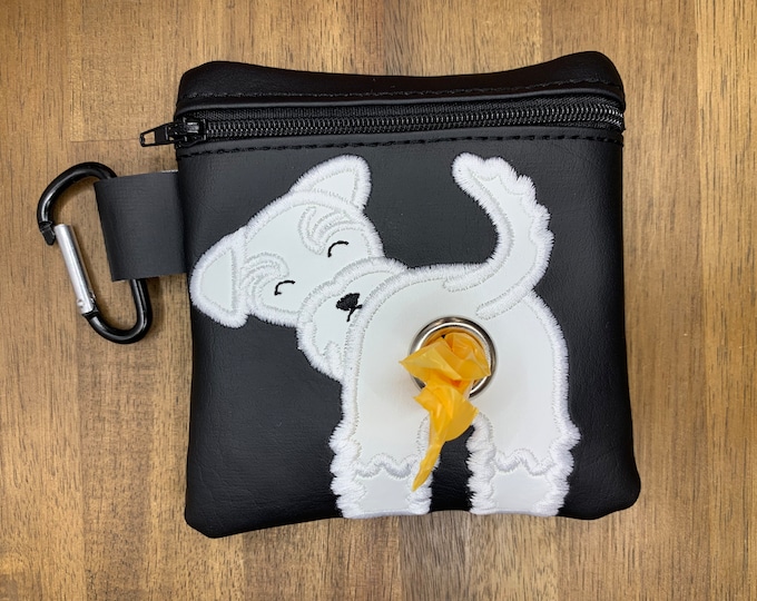 White Schnauzer Dog poop bag holder - Pet waste bag dispenser - handmade - free shipping to canada