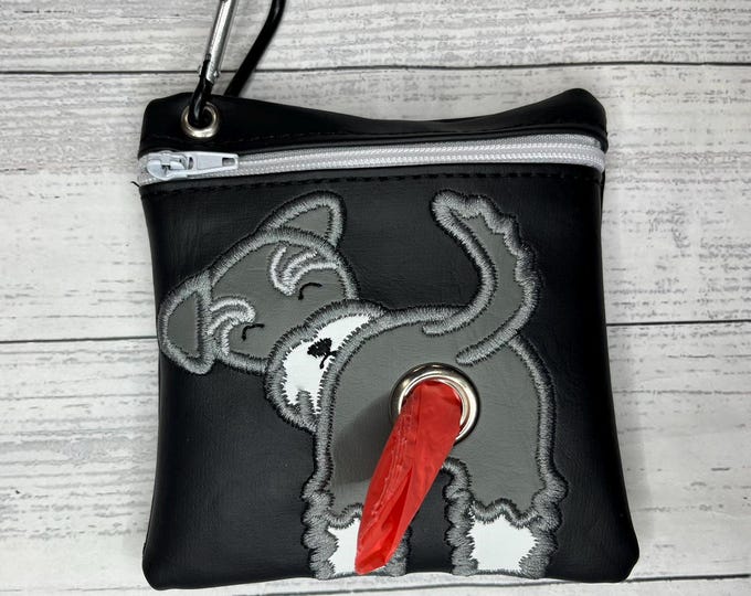 Schnauzer Grey and white Dog poop bag holder - Pet waste bag dispenser - Canine accessories - handmade - free shipping to canada