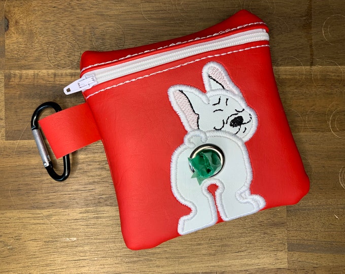 French bulldog - Dog poop bag holder -  White - Pet waste bag dispenser - handmade - free shipping to canada