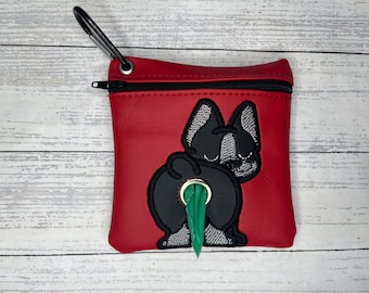 Boston terrier Dog poop bag holder - black with white zipper - Pet waste bag dispenser - handmade - free shipping to canada