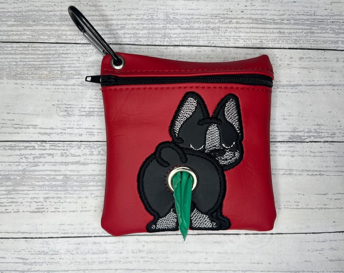 Boston terrier Dog poop bag holder - black with white zipper - Pet waste bag dispenser - handmade - free shipping to canada