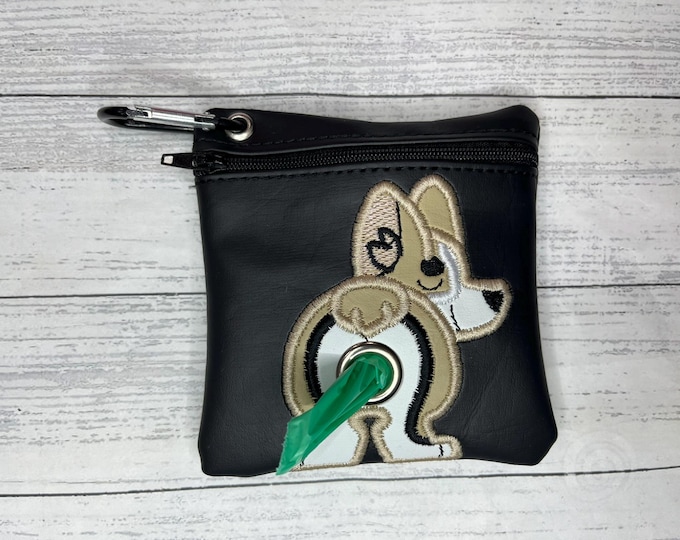 Beige, black, white Cardigan welsh corgi / Pembroke welsh corgi Dog poop bag holder - Pet waste bag dispenser - free shipping to canada
