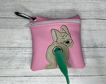 French bulldog Dog poop bag holder - beige - Pet waste bag dispenser - handmade pouch - free shipping to canada - Funny in stocking