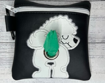 Bichon Frisée dog poop bag holder - white zipper - Pet waste bag dispenser - handmade - free shipping to canada