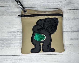 Black Pug / Carlin Dog poop bag holder - Pet waste bag dispenser - handmade - free shipping to canada