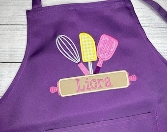 Girls/Boys Personalised embroidered Kids Purple apron size 3-6 and 7-13 years - Little chef or child birthday gift - free shipping to canada