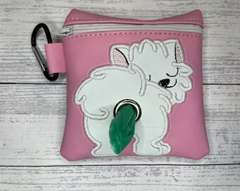 White Pomeranian Dog poop bag holder - - Pet waste bag dispenser - handmade - free shipping to canada