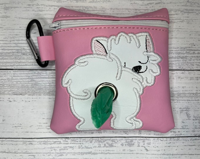 White Pomeranian Dog poop bag holder - - Pet waste bag dispenser - handmade - free shipping to canada