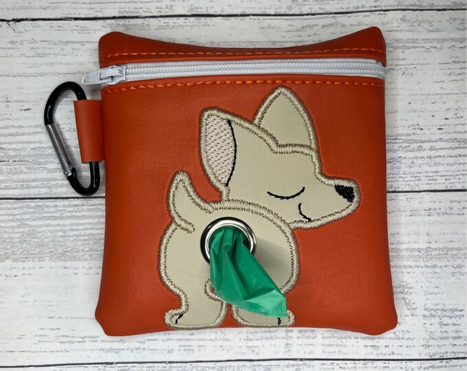 Beige Chihuahua dog poop bag pouch holder - Pet waste bag dispenser - handmade - free shipping to canada