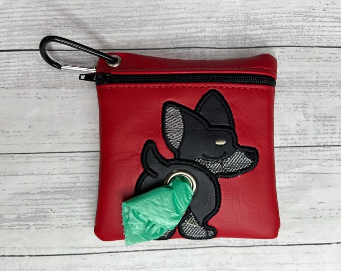 Black Chihuahua dog poop bag pouch holder - Pet waste bag dispenser - handmade - free shipping to canada