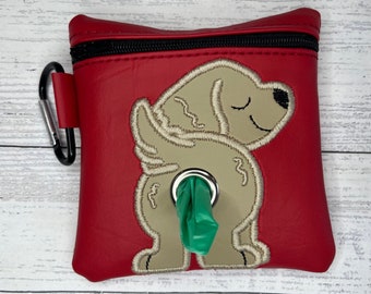 Golden doodle dog poop bag holder pouch - beige - Pet waste bag dispenser - handmade - free shipping to canada